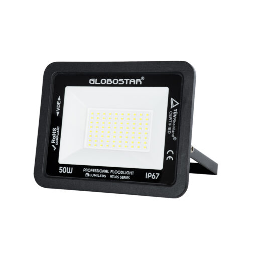 GloboStar® GloboStar® ATLAS 61422 Επαγγελματικός Προβολέας LED 50W 6250lm 120° AC 220-240V - Αδιάβροχος IP67 - Μ21 x Π3.5 x Υ16cm - Μαύρο - Ψυχρό Λευκό 6000K - LUMILEDS Chips - TÜV Rheinland Certified - 5 Years Warranty