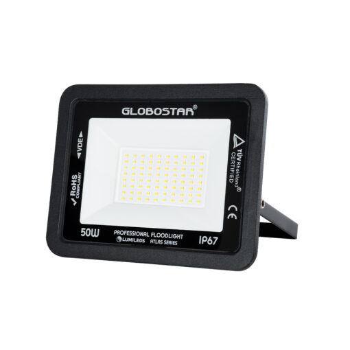 GloboStar® GloboStar® ATLAS 61423 Επαγγελματικός Προβολέας LED 50W 6000lm 120° AC 220-240V - Αδιάβροχος IP67 - Μ21 x Π3.5 x Υ16cm - Μαύρο - Φυσικό Λευκό 4500K - LUMILEDS Chips - TÜV Rheinland Certified - 5 Years Warranty
