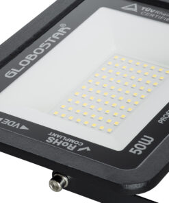 GloboStar® ATLAS 61423 Επαγγελματικός Προβολέας LED 50W 6000lm 120° AC 220-240V - Αδιάβροχος IP67 - Μ21 x Π3.5 x Υ16cm - Μαύρο - Φυσικό Λευκό 4500K - LUMILEDS Chips - TÜV Rheinland Certified - 5 Years Warranty 13 61423 6
