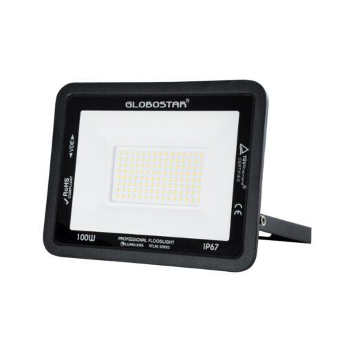 GloboStar® GloboStar® ATLAS 61426 Επαγγελματικός Προβολέας LED 100W 12000lm 120° AC 220-240V - Αδιάβροχος IP67 - Μ27 x Π4 x Υ21cm - Μαύρο - Φυσικό Λευκό 4500K - LUMILEDS Chips - TÜV Rheinland Certified - 5 Years Warranty