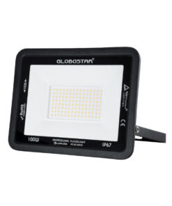 GloboStar® GloboStar® ATLAS 61427 Επαγγελματικός Προβολέας LED 100W 11500lm 120° AC 220-240V - Αδιάβροχος IP67 - Μ27 x Π4 x Υ21cm - Μαύρο - Θερμό Λευκό 2700K - LUMILEDS Chips - TÜV Rheinland Certified - 5 Years Warranty