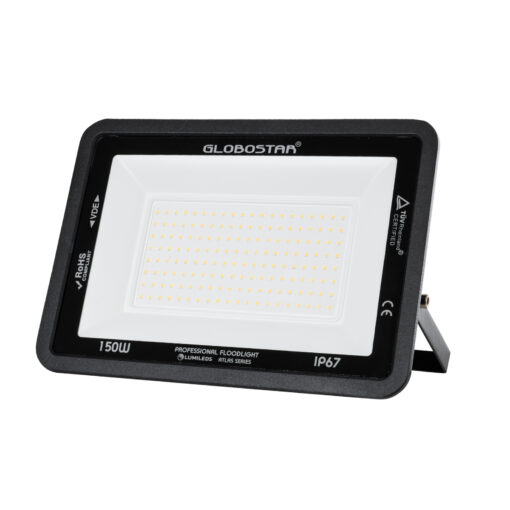 GloboStar® GloboStar® ATLAS 61430 Επαγγελματικός Προβολέας LED 150W 17250lm 120° AC 220-240V - Αδιάβροχος IP67 - Μ32 x Π4 x Υ23cm - Μαύρο - Θερμό Λευκό 2700K - LUMILEDS Chips - TÜV Rheinland Certified - 5 Years Warranty