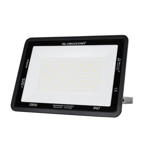 GloboStar® GloboStar® ATLAS 61433 Επαγγελματικός Προβολέας LED 200W 23000lm 120° AC 220-240V - Αδιάβροχος IP67 - Μ38 x Π4 x Υ28cm - Μαύρο - Θερμό Λευκό 2700K - LUMILEDS Chips - TÜV Rheinland Certified - 5 Years Warranty