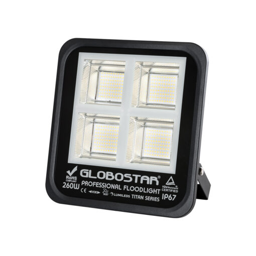GloboStar® GloboStar® TITAN 61434 Επαγγελματικός Προβολέας για Γήπεδα Tennis & Ποδοσφαίρου 5x5 LED 260W 32500lm 60°x90° FishEye AC 220-240V - Αδιάβροχος IP67 - Μ30 x Π8 x Υ28cm - Μαύρο - Φυσικό Λευκό 5000K - LUMILEDS Chips - TÜV Rheinland Certified - 5 Years Warranty