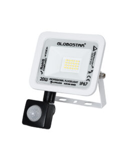 GloboStar® GloboStar® AURORA 61438 Επαγγελματικός Προβολέας LED 20W 2500lm 120° AC 220-240V με Ενσωματωμένο Ρυθμιζόμενο Αισθητήρα Κίνησης PIR - Αδιάβροχος IP67 - Μ12 x Π5 x Υ14.5cm - Λευκό - Ψυχρό Λευκό 6000K - LUMILEDS Chips - TÜV Rheinland Certified - 3 Years Warranty