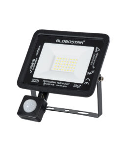 GloboStar® GloboStar® AURORA 61439 Επαγγελματικός Προβολέας LED 30W 3750lm 120° AC 220-240V με Ενσωματωμένο Ρυθμιζόμενο Αισθητήρα Κίνησης PIR - Αδιάβροχος IP67 - Μ16 x Π5 x Υ17.5cm - Μαύρο - Ψυχρό Λευκό 6000K - LUMILEDS Chips - TÜV Rheinland Certified - 3 Years Warranty