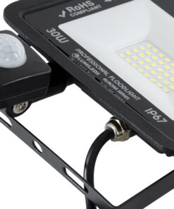 GloboStar® AURORA 61439 Επαγγελματικός Προβολέας LED 30W 3750lm 120° AC 220-240V με Ενσωματωμένο Ρυθμιζόμενο Αισθητήρα Κίνησης PIR - Αδιάβροχος IP67 - Μ16 x Π5 x Υ17.5cm - Μαύρο - Ψυχρό Λευκό 6000K - LUMILEDS Chips - TÜV Rheinland Certified - 3 Years Warranty 15 61439 7