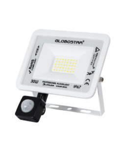 GloboStar® GloboStar® AURORA 61440 Επαγγελματικός Προβολέας LED 30W 3750lm 120° AC 220-240V με Ενσωματωμένο Ρυθμιζόμενο Αισθητήρα Κίνησης PIR - Αδιάβροχος IP67 - Μ16 x Π5 x Υ17.5cm - Λευκό - Ψυχρό Λευκό 6000K - LUMILEDS Chips - TÜV Rheinland Certified - 3 Years Warranty