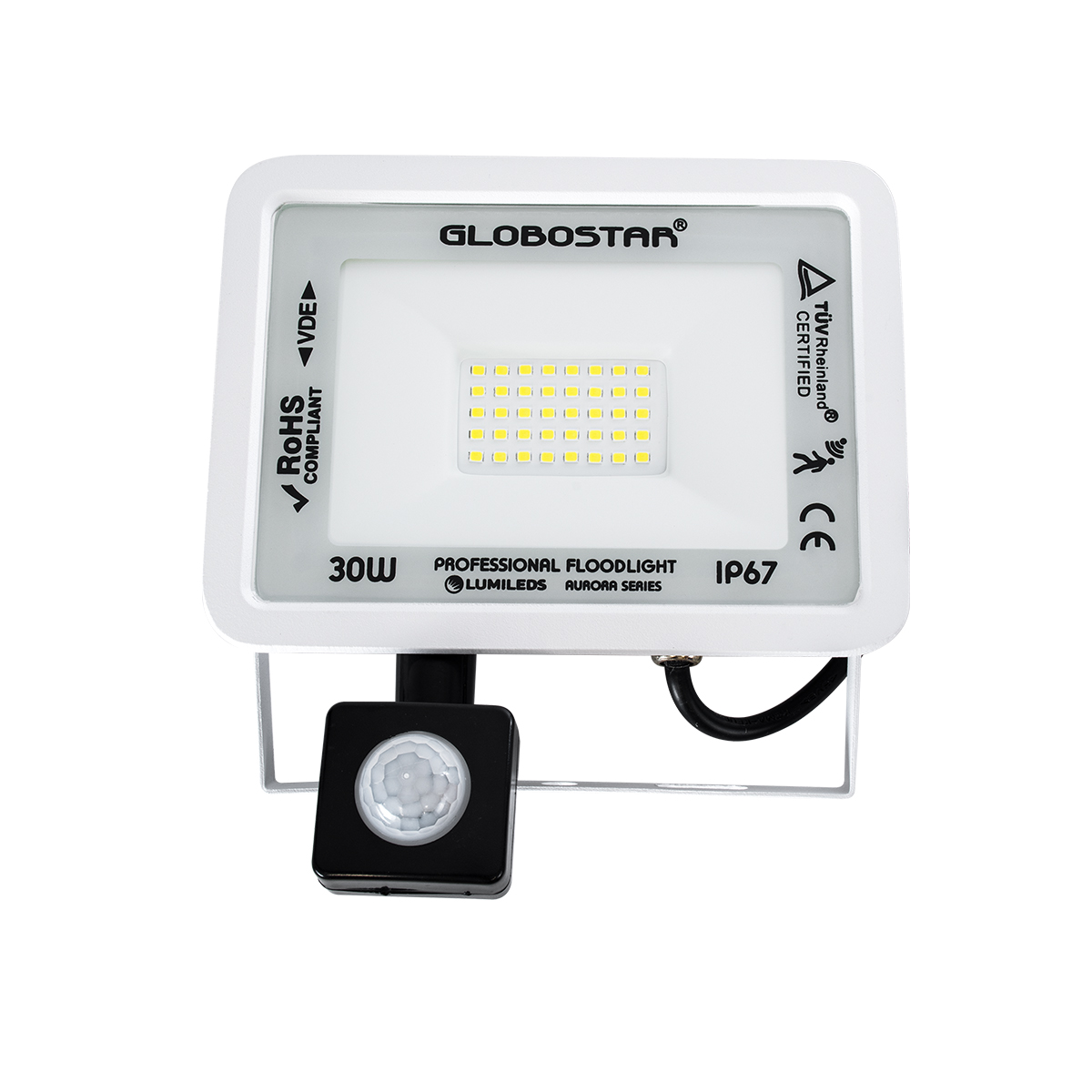 GloboStar® AURORA 61440 Επαγγελματικός Προβολέας LED 30W 3750lm 120° AC 220-240V με Ενσωματωμένο Ρυθμιζόμενο Αισθητήρα Κίνησης PIR - Αδιάβροχος IP67 - Μ16 x Π5 x Υ17.5cm - Λευκό - Ψυχρό Λευκό 6000K - LUMILEDS Chips - TÜV Rheinland Certified - 3 Years Warranty 4 GloboStar® AURORA 61440 Επαγγελματικός Προβολέας LED 30W 3750lm 120° AC 220-240V με Ενσωματωμένο Ρυθμιζόμενο Αισθητήρα Κίνησης PIR - Αδιάβροχος IP67 - Μ16 x Π5 x Υ17.5cm - Λευκό - Ψυχρό Λευκό 6000K - LUMILEDS Chips - TÜV Rheinland Certified - 3 Years Warranty - Image 2