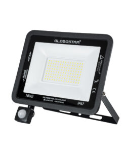GloboStar® GloboStar® AURORA 61443 Επαγγελματικός Προβολέας LED 100W 12500lm 120° AC 220-240V με Ενσωματωμένο Ρυθμιζόμενο Αισθητήρα Κίνησης PIR - Αδιάβροχος IP67 - Μ25 x Π6.5 x Υ27.5cm - Μαύρο - Ψυχρό Λευκό 6000K - LUMILEDS Chips - TÜV Rheinland Certified - 3 Years Warranty