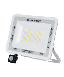 GloboStar® GloboStar® AURORA 61444 Επαγγελματικός Προβολέας LED 100W 12500lm 120° AC 220-240V με Ενσωματωμένο Ρυθμιζόμενο Αισθητήρα Κίνησης PIR - Αδιάβροχος IP67 - Μ25 x Π6.5 x Υ27.5cm - Λευκό - Ψυχρό Λευκό 6000K - LUMILEDS Chips - TÜV Rheinland Certified - 3 Years Warranty