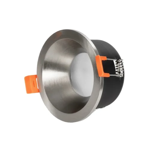 GloboStar® GLOBOSTAR® SIGMA 61461 Χωνευτή Στρόγγυλη Βάση Σποτ Οροφής/Μπάνιου για Λάμπα MR16/GU10 Αδιάβροχο IP65 - Νίκελ Βούρτσας Αλουμίνιο & Λευκό Γυαλί - Φ8.5 x Υ4.4cm / Q7.5cm