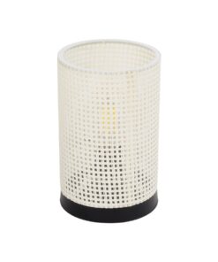 GloboStar® GloboStar® CYLINDER 203-0184 Μοντέρνο Επιτραπέζιο Φωτιστικό Πορτατίφ Μονόφωτο 1 x E27 IP20 Μαύρo Πλαστικό με Λευκό Διάτρητο Υφασμα - Μ14 x Π14 x Υ22cm