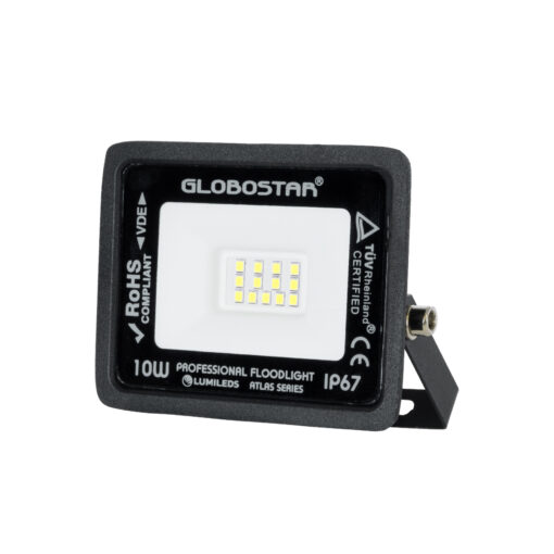 GloboStar® GloboStar® ATLAS 61515 Επαγγελματικός Προβολέας LED 10W 1250lm 120° AC 220-240V - Αδιάβροχος IP67 - Μ10 x Π2 x Υ8cm - Μαύρο - Ψυχρό Λευκό 6000K - LUMILEDS Chips - TÜV Rheinland Certified - 5 Χρόνια Εγγύηση