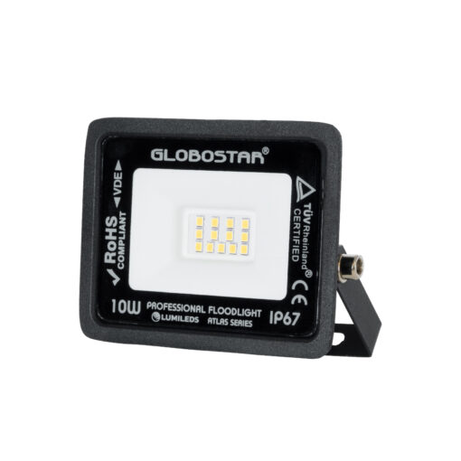 GloboStar® GloboStar® ATLAS 61517 Επαγγελματικός Προβολέας LED 10W 1150lm 120° AC 220-240V - Αδιάβροχος IP67 - Μ10 x Π2 x Υ8cm - Μαύρο - Θερμό Λευκό 2700K - LUMILEDS Chips - TÜV Rheinland Certified - 5 Χρόνια Εγγύηση