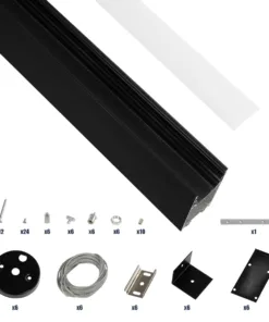 Alternative view of GLOBOSTAR® ALP-LINEAR LUMILINE 61764-3M Επιφανειακό / Κρεμαστό / Επιτοίχιο Προφίλ Αλουμινίου με Λευκό Γαλακτερό Πατητό Κάλυμμα για Ταινίες LED IP20 - Μαύρο Ματ - Μ300 x Π3.5 x Υ7cm