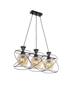 GloboStar® GLOBOSTAR® GLINDER 201-0067 Vintage Κρεμαστό Φωτιστικό Οροφής με Ντουί 3 x E27 AC 220-240V IP20 - Μαύρο & Μελί - Μ53 x Π25 x Υ23cm