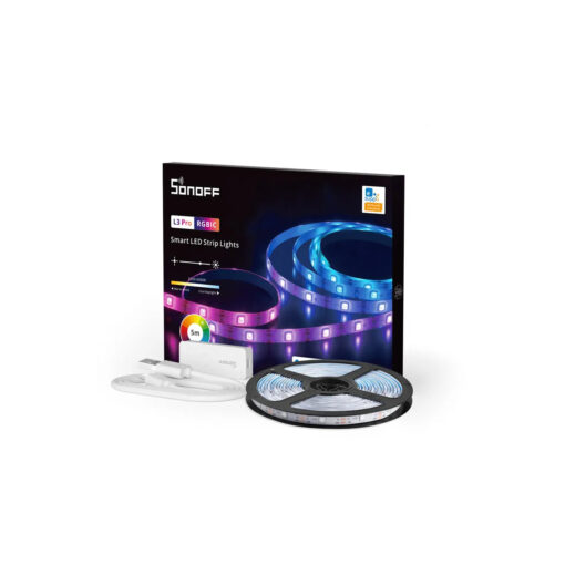 GloboStar® GloboStar® 80099 SONOFF L3-5M-PRO RGBIC Digital IC RGB Smart LED Strip Light WiFi 2.4GHz 90 SMD/M 5050 5m Roll & Power Adapter DC 5V Max 10W