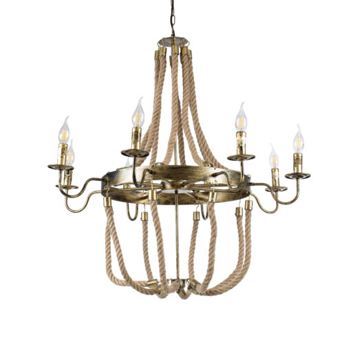 GloboStar® GLOBOSTAR® VICTORIAN 01405 Vintage Κρεμαστό Φωτιστικό Οροφής με Ντουί 8 x E14 AC 220-240V IP20 - Μπρούτζινο Εφέ Σκουριάς & Μπεζ - Μ87 x Π87 x Υ80cm