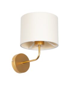 GloboStar® GloboStar® RALPH 203-0039 Vintage Επιτοίχιο Φωτιστικό Απλίκα Μονόφωτο 1 x E27 IP20 Χρυσό Μέταλλο με Λευκό Ύφασμα - Μ22 x Π29 x Υ30cm