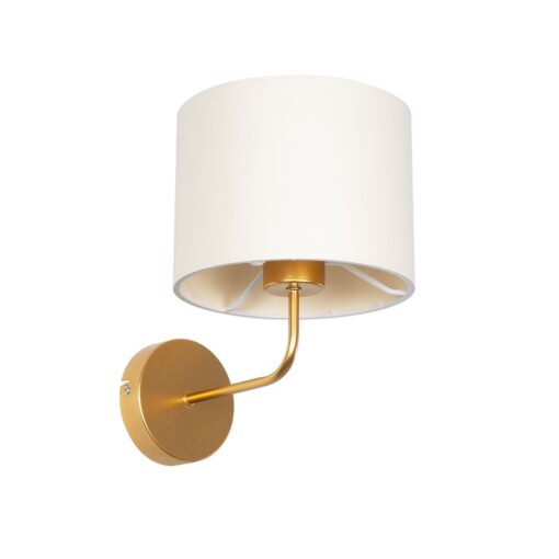 GloboStar® GloboStar® RALPH 203-0039 Vintage Επιτοίχιο Φωτιστικό Απλίκα Μονόφωτο 1 x E27 IP20 Χρυσό Μέταλλο με Λευκό Ύφασμα - Μ22 x Π29 x Υ30cm
