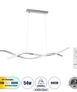 GloboStar® GLOBOSTAR® MORALES 61277 Μοντέρνο Κρεμαστό Φωτιστικό Οροφής LED 54W 6048lm 300° AC 220-240V IP20 Ρυθμιζόμενο Λευκό CCT με Χειριστήριο από 2700K έως 6000K Dimmable - Lumileds SMD Chip - Νίκελ Βούρτσας - Μ90 x Π14 x Υ14cm - 3 Χρόνια Εγγύηση