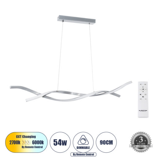 GloboStar® GLOBOSTAR® MORALES 61277 Μοντέρνο Κρεμαστό Φωτιστικό Οροφής LED 54W 6048lm 300° AC 220-240V IP20 Ρυθμιζόμενο Λευκό CCT με Χειριστήριο από 2700K έως 6000K Dimmable - Lumileds SMD Chip - Νίκελ Βούρτσας - Μ90 x Π14 x Υ14cm - 3 Χρόνια Εγγύηση