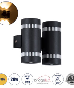 GloboStar® GloboStar® CANNONAL 60580 Φωτιστικό Τοίχου - Απλίκα Αρχιτεκτονικού Φωτισμού Εσωτερικού Χώρου Up & Down LED 20W 2300lm 30° AC 220-240V IP20 Μ12 x Π6.5 x Υ11cm - Θερμό Λευκό 2700K - Μαύρο με Λευκό - Bridgelux Chip - 3 Χρόνια Εγγύηση