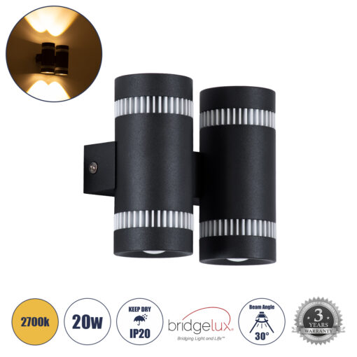 GloboStar® GloboStar® CANNONAL 60580 Φωτιστικό Τοίχου - Απλίκα Αρχιτεκτονικού Φωτισμού Εσωτερικού Χώρου Up & Down LED 20W 2300lm 30° AC 220-240V IP20 Μ12 x Π6.5 x Υ11cm - Θερμό Λευκό 2700K - Μαύρο με Λευκό - Bridgelux Chip - 3 Χρόνια Εγγύηση