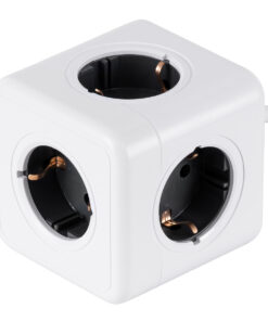 GloboStar® GloboStar® TRAVEL PowerCube PRO Certified 79644 Πολύπριζο 5 Θέσεων με 1.5m Kαλώδιο - 5 Πρίζες Ασφαλείας Childproof EU Schuko AC 220-240V Μ7.5 x Π7.5 x Υ7.5 - Λευκό με Γκρι - Max Load 3680W/16A