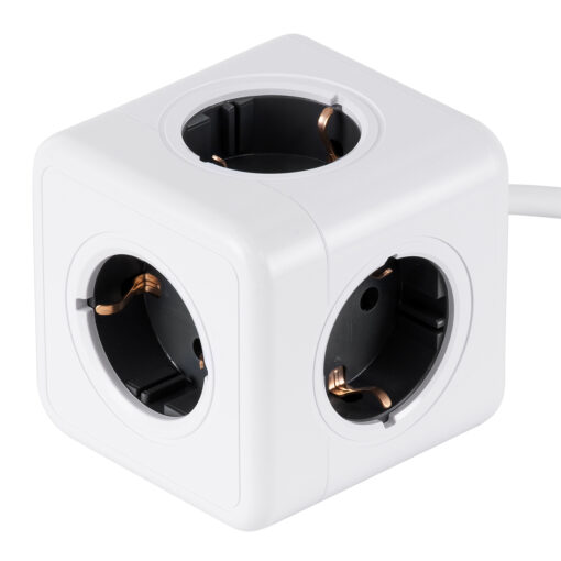 GloboStar® GloboStar® TRAVEL PowerCube PRO Certified 79644 Πολύπριζο 5 Θέσεων με 1.5m Kαλώδιο - 5 Πρίζες Ασφαλείας Childproof EU Schuko AC 220-240V Μ7.5 x Π7.5 x Υ7.5 - Λευκό με Γκρι - Max Load 3680W/16A