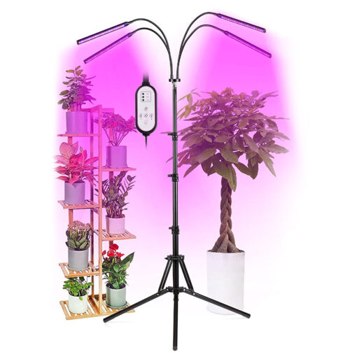 GloboStar® GloboStar® 85956 Grow Light Full Spectrum LED Φωτιστικό Ανάπτυξης Φυτών Γλάστρας με 4 Κινούμενες Κεφαλές & Τρίποδο 150cm SMD 2835 20W 180° AC230V IP20 με Dimmer & Timer Εσωτερικού Χώρου για Κάλυψη Επιφάνειας 1m x 1m Πλήρους Φάσματος Φωτισμού