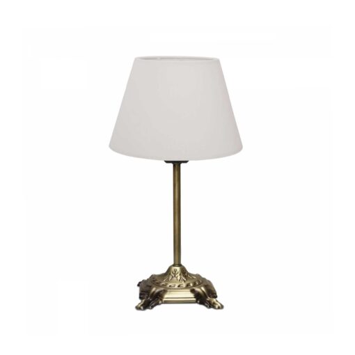 GloboStar® GloboStar® AΝΤΙQUE 204-0142 Vintage Eπιτραπέζιο Φωτιστικό Μονόφωτο 1 x E27 IP20 Μπρούτζινο Μέταλλο με Λευκό Ύφασμα - Μ22 x Π22 x Υ38cm