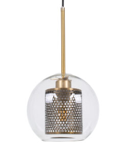 GloboStar® GLOBOSTAR® AVERY 00739 Μοντέρνο Κρεμαστό Φωτιστικό Οροφής με Ντουί 1 x E27 AC 220-240V IP20 - Διάφανο & Χρυσό - Μ18 x Π18 x Υ38cm
