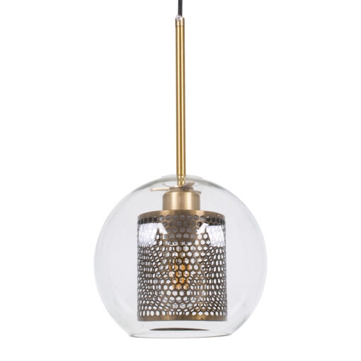 GloboStar® GLOBOSTAR® AVERY 00739 Μοντέρνο Κρεμαστό Φωτιστικό Οροφής με Ντουί 1 x E27 AC 220-240V IP20 - Διάφανο & Χρυσό - Μ18 x Π18 x Υ38cm