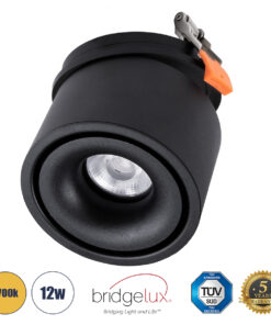 GloboStar® GloboStar® OMEGA-R 60297 Χωνευτό LED Spot Downlight TrimLess Φ10cm 12W 1500lm 36° AC 220-240V IP20 Φ10 x Υ8.2cm - Στρόγγυλο - Μαύρο - Θερμό Λευκό 2700K - Bridgelux COB - 5 Years Warranty