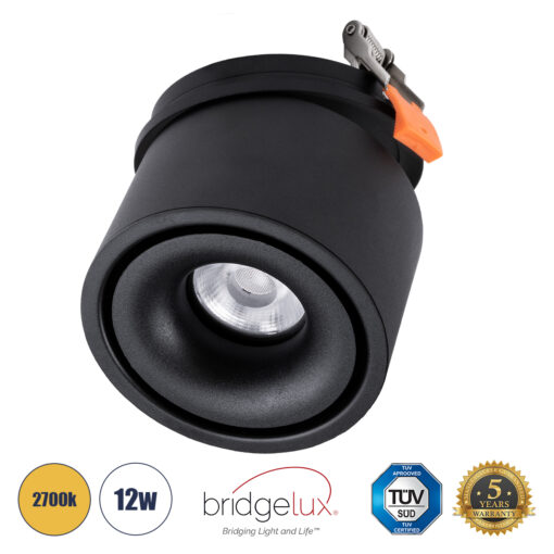 GloboStar® GloboStar® OMEGA-R 60297 Χωνευτό LED Spot Downlight TrimLess Φ10cm 12W 1500lm 36° AC 220-240V IP20 Φ10 x Υ8.2cm - Στρόγγυλο - Μαύρο - Θερμό Λευκό 2700K - Bridgelux COB - 5 Years Warranty