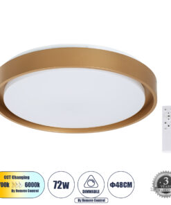 GloboStar® GloboStar® BARCHETTA 61399-S Πλαφονιέρα Οροφής LED CCT 72W 8306lm 120° AC 220-240V - Εναλλαγή Φωτισμού μέσω Τηλεχειριστηρίου All In One Ψυχρό 6000k+Φυσικό 4500k+Θερμό 2700k Dimmable Φ48cm - Χρυσό - 3 Years Warranty