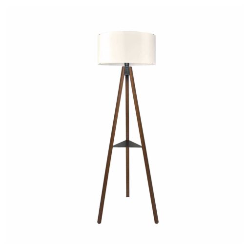 GloboStar® GloboStar® SHELF 204-0129 Μοντέρνο Eπιδαπέδιο Φωτιστικό Μονόφωτο 1 x E27 IP20 Καφέ Ξύλο με Μπεζ Ύφασμα - Μ38 x Π38 x Υ135cm