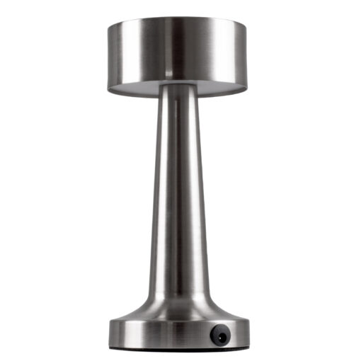 GloboStar® GloboStar® BELLA 76504 Επαναφορτιζόμενο Επιτραπέζιο Φωτιστικό Πορτατίφ LED 1.5W 105lm 120° DC 5V IP44 Θερμό Λευκό 2700K Dimmable Ασημί Αλουμίνιο - Μ9 x Π9 x Υ21cm - 2 Xρόνια Εγγύηση