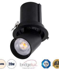 GloboStar® GloboStar® VIRGO-B 60312 Χωνευτό LED Spot Downlight TrimLess Φ13.5cm 20W 2600lm 36° AC 220-240V IP20 Φ13.5cm x Υ14cm - Στρόγγυλο - Μαύρο - Φυσικό Λευκό 4500K - Bridgelux COB - 5 Years Warranty