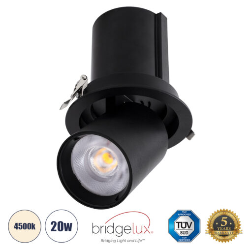 GloboStar® GloboStar® VIRGO-B 60312 Χωνευτό LED Spot Downlight TrimLess Φ13.5cm 20W 2600lm 36° AC 220-240V IP20 Φ13.5cm x Υ14cm - Στρόγγυλο - Μαύρο - Φυσικό Λευκό 4500K - Bridgelux COB - 5 Years Warranty