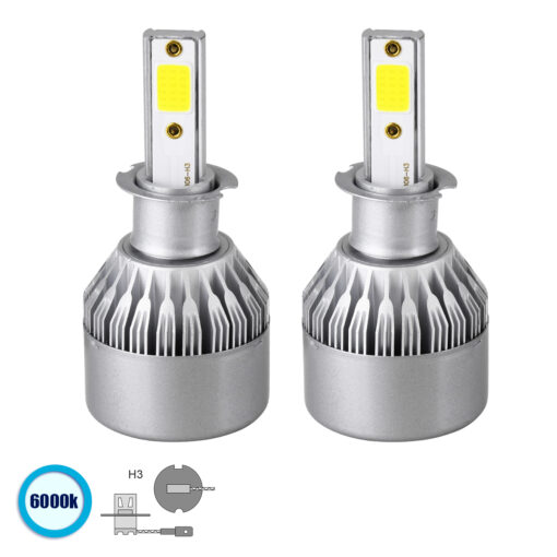 GloboStar® GloboStar® 82001 H3 C6 Line KIT Βασικού Φωτισμού Αυτοκινήτου & Φορτηγού 1st Generation Can-Bus Series LED CREE CXB COB 72W 7600lm DC 8-48V Αδιάβροχο IP65 Ψυχρό Λευκό 6000K