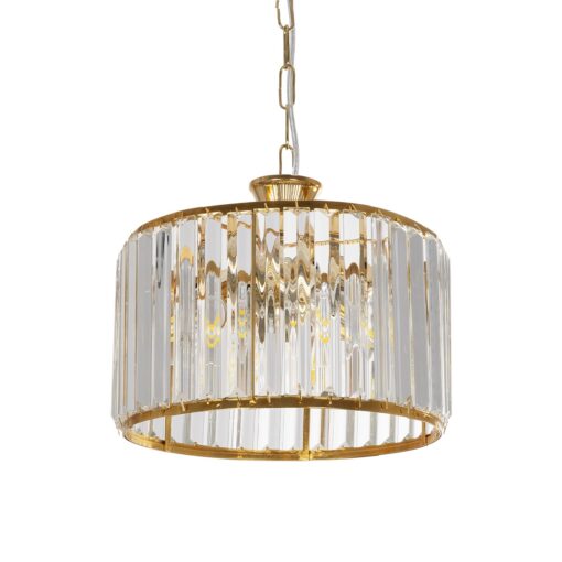 GloboStar® GLOBOSTAR® GLAMOROUS 203-0094 Κλασικό Κρεμαστό Φωτιστικό Οροφής με Ντουί 3 x E27 AC 220-240V IP20 - Χρυσό & Διάφανο - Μ28 x Π28 x Υ21.5cm