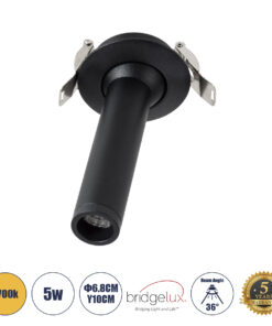 GloboStar® GloboStar® DALE 60371 Χωνευτό LED Κινούμενο Spot Downlight TrimLess Φ6.4cm 5W 500lm 36° AC 220-240V IP20 Φ6.8cm x Υ10cm - Στρόγγυλο - Μαύρο - Θερμό Λευκό 2700K - Bridgelux COB - TÜV Certified Driver - 5 Years Warranty