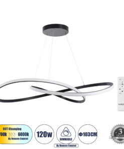 GloboStar® GLOBOSTAR® DEXTER 60917 Μοντέρνο Κρεμαστό Φωτιστικό Οροφής LED 120W 13440lm 300° AC 220-240V IP20 Ρυθμιζόμενο Λευκό CCT με Χειριστήριο από 2700K έως 6000K Dimmable - Lumileds SMD Chip - Μαύρο - Μ103 x Π103 x Υ22cm - 3 Χρόνια Εγγύηση