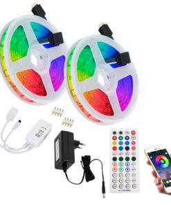 GloboStar® GloboStar® 85813 Σετ Ταινία LED 2 x 5m 72W/10m 60LED/m 5050 SMD 600lm/m 120° IP20 με Ενσωματωμένα Προγράμματα Λειτουργίας - WiFi - Ασύρματο Χειριστήριο RF 2.4Ghz και Τροφοδοτικό RGB Dimmable