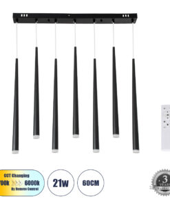 GloboStar® GLOBOSTAR® TEARS 61311 Μοντέρνο Κρεμαστό Φωτιστικό Οροφής LED 21W 2310lm 180° AC 220-240V IP20 Ρυθμιζόμενο Λευκό CCT με Χειριστήριο από 2700K έως 6000K Dimmable - Lumileds SMD Chip - Μαύρο - Μ70 x Π3.2 x Υ60cm - 3 Χρόνια Εγγύηση