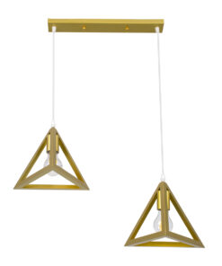 GloboStar® GLOBOSTAR® TRIANGLE 00615 Μοντέρνο Κρεμαστό Φωτιστικό Οροφής με Ντουί 2 x E27 AC 220-240V IP20 - Χρυσό - Μ60 x Π22 x Y130cm