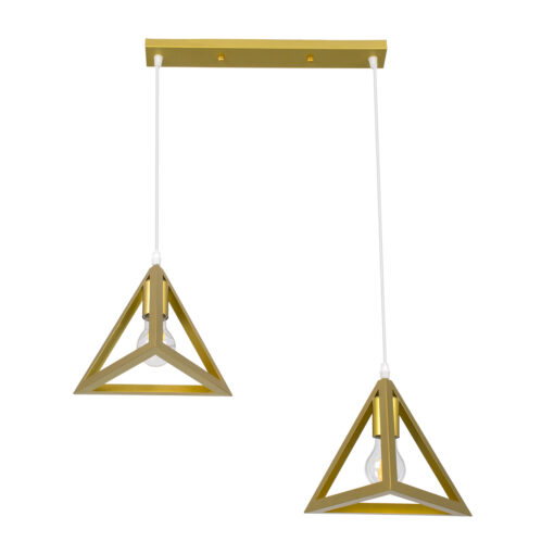 GloboStar® GLOBOSTAR® TRIANGLE 00615 Μοντέρνο Κρεμαστό Φωτιστικό Οροφής με Ντουί 2 x E27 AC 220-240V IP20 - Χρυσό - Μ60 x Π22 x Y130cm